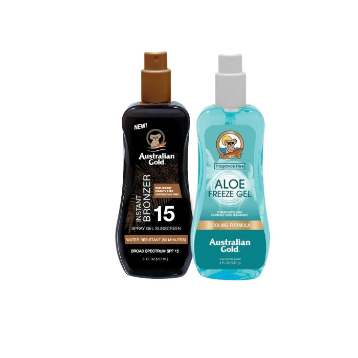 Australian Gold Set SPF 15 Bronzer + Aloe Freeze Gel Aftersun – Tanboutique